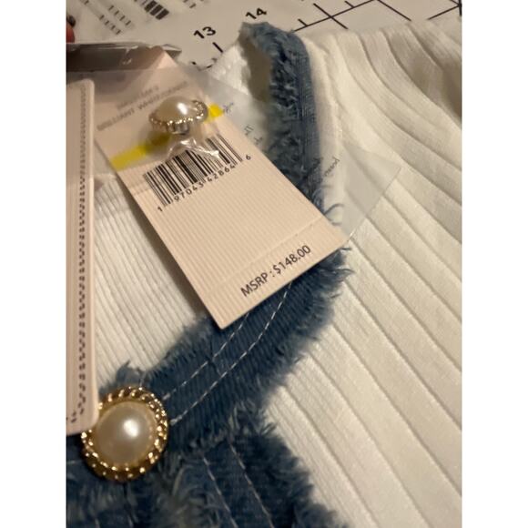 Nanette Lepore Ribbed T-Shirt Dress White Denim Pearls Sz M - Picture 10 of 10